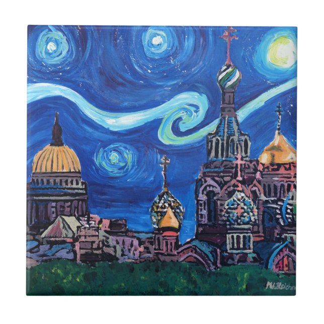 Starry Night in St Petersburg Russia Ceramic Tile (Front)