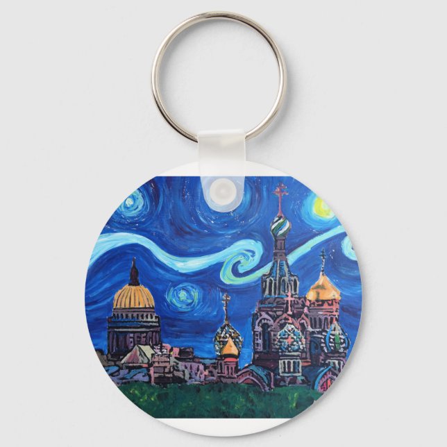 Starry Night in St Petersburg Russia Key Ring (Front)