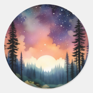 Starry Night in the Woods Classic Round Sticker