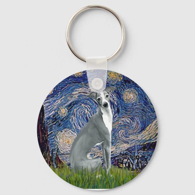 Starry Night-Italian Greyhound 4 (sit) Key Ring (Front)