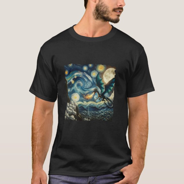 Starry Night Japanese Aesthetic Dragon Tokyo Japan T-Shirt (Front)