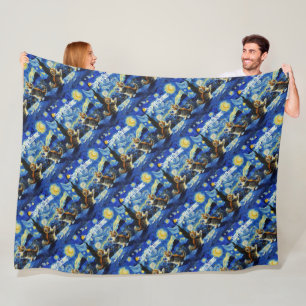 Starry Night Kittymas Christmas Spoof Fleece Blanket