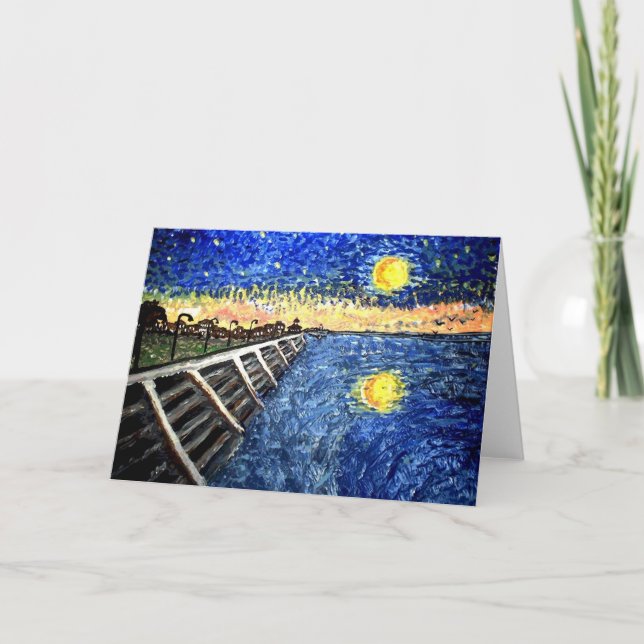 Starry Night Lake Front Note Card (Front)