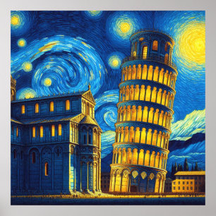 Starry Night Leaning Tower Of Pisa Italy Poster