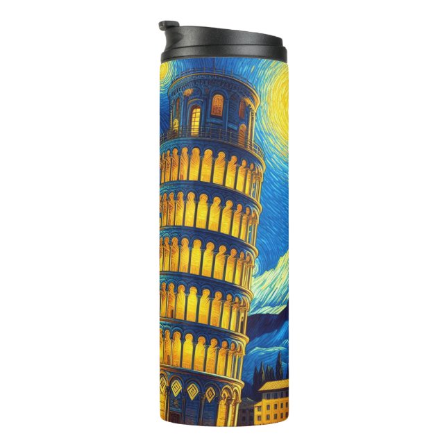 Starry Night Leaning Tower Of Pisa Italy Thermal Tumbler (Rotated Right)