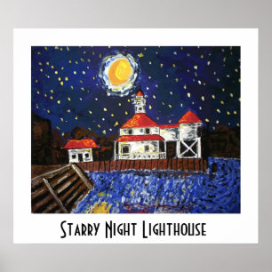 Starry Night Lighthouse Poster
