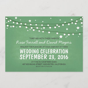 Starry Night Lights Green Rustic Wedding Invites