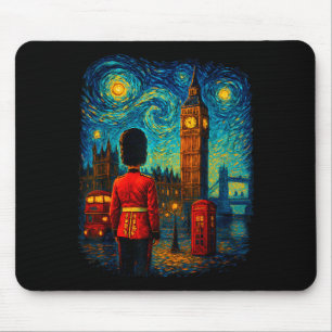Starry Night London Red Telephone Box Queen's Guar Mouse Pad