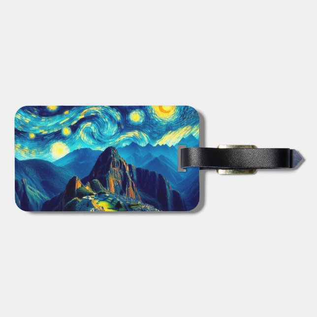 Starry Night Machu Picchu Peru Luggage Tag (Back Horizontal)