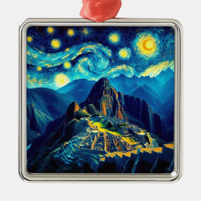 Starry Night Machu Picchu Peru Metal Ornament (Front)