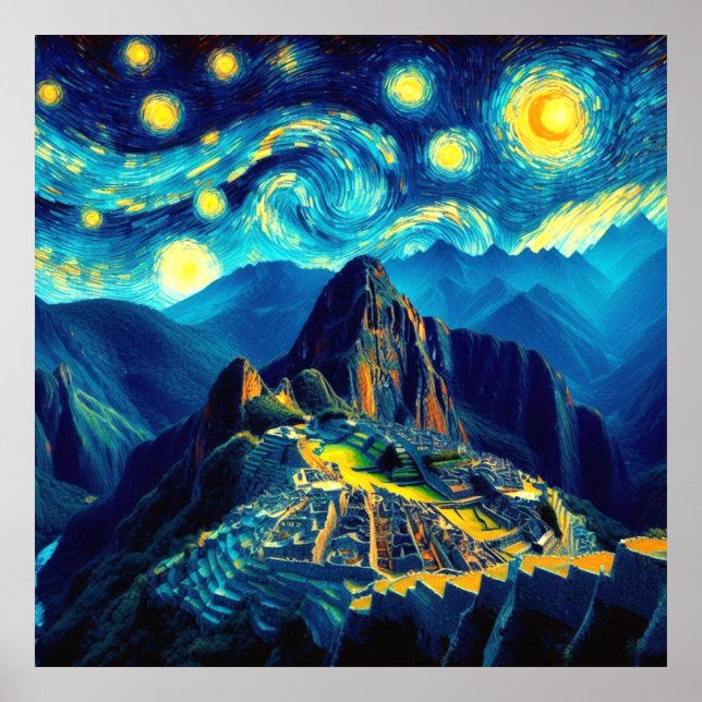 Starry Night Machu Picchu Peru Poster (Front)