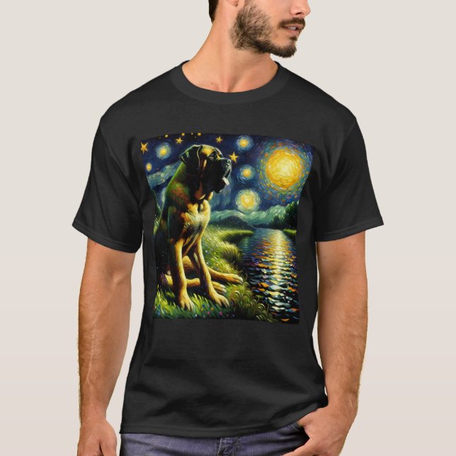 Starry Night Mastiff Dog Van Gogh Lover T-Shirt (Front)