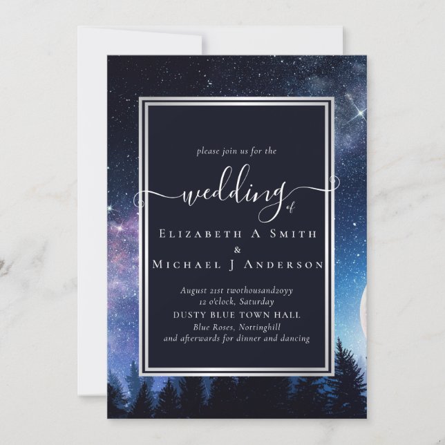 Starry Night Midnight Stars Wedding Budget Invitation (Front)