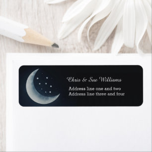 Starry Night Moon and Stars Elegant Custom Return Address Label