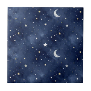 Starry Night Moon Constellations Pattern Ceramic Tile