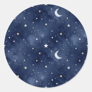 Starry Night Moon Constellations Pattern Classic Round Sticker
