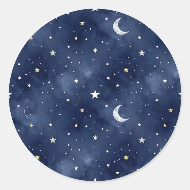 Starry Night Moon Constellations Pattern Classic Round Sticker (Front)