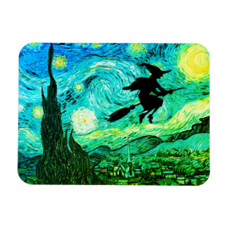Starry Night Moon Flying Witch Silhouette Magnet