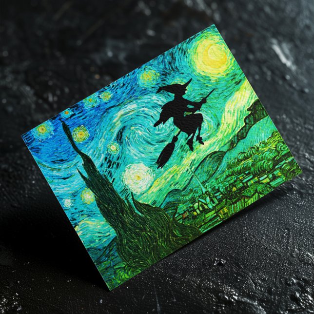 Starry Night Moon Flying Witch Silhouette Postcard (Happy Halloween)
