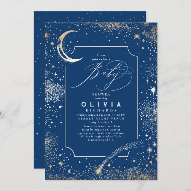 Starry Night Moon Mystical Celestial Baby Shower Invitation (Front/Back)