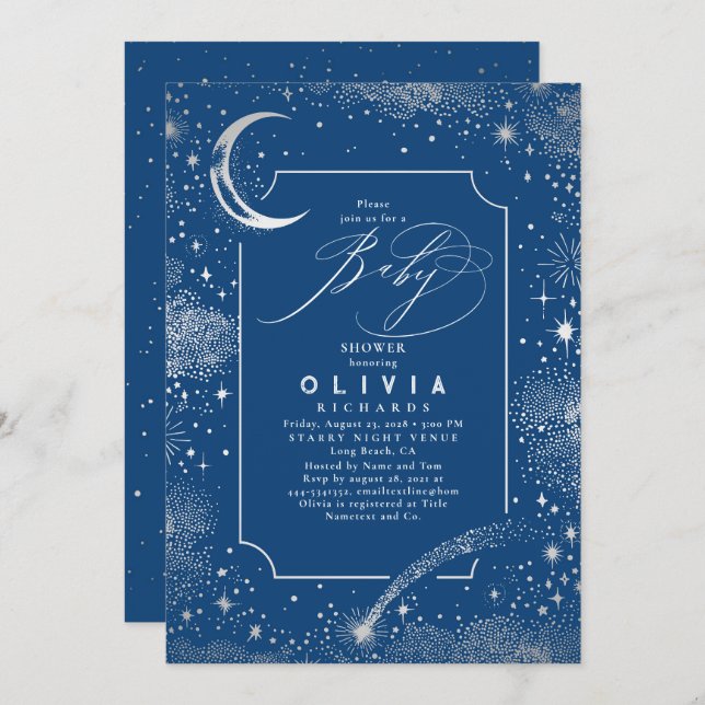 Starry Night Moon Mystical Celestial Baby Shower Invitation (Front/Back)