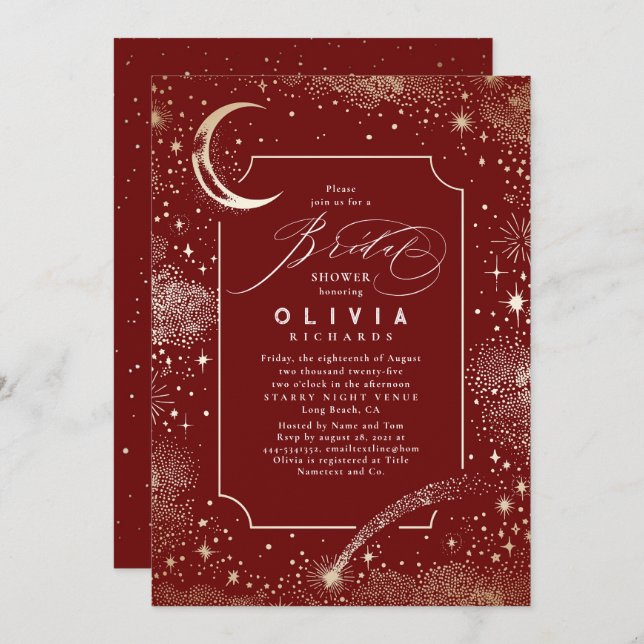 Starry Night Moon Mystical Celestial Bridal Shower Invitation (Front/Back)