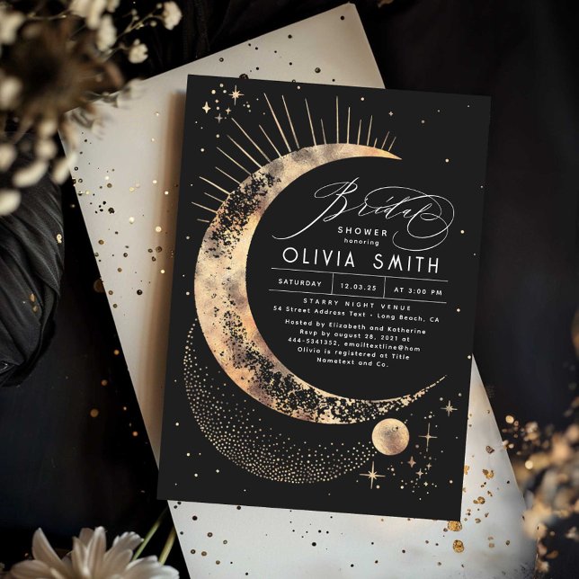 Starry Night Moon Mystical Celestial Bridal Shower Invitation (Celestial Mystical Bridal Shower Invitation)