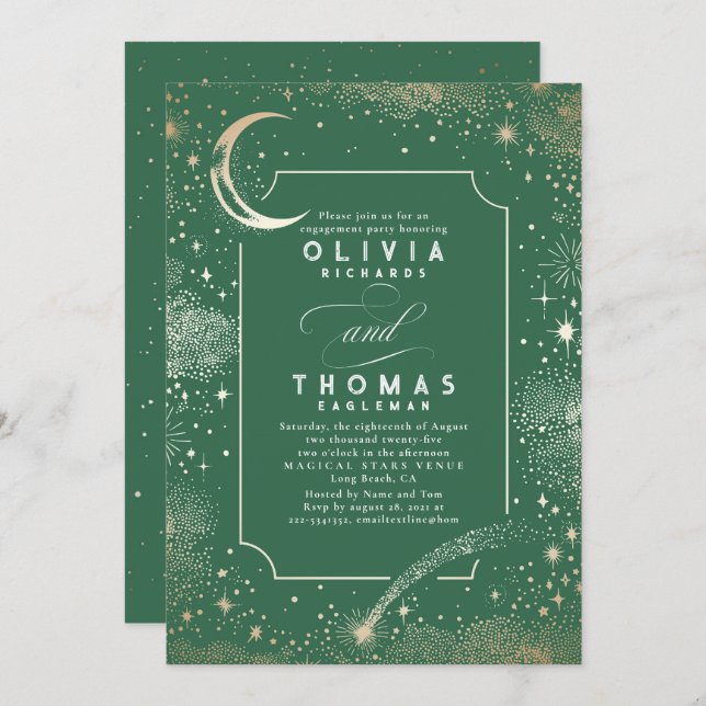 Starry Night Moon Mystical Engagement Party Invitation (Front/Back)