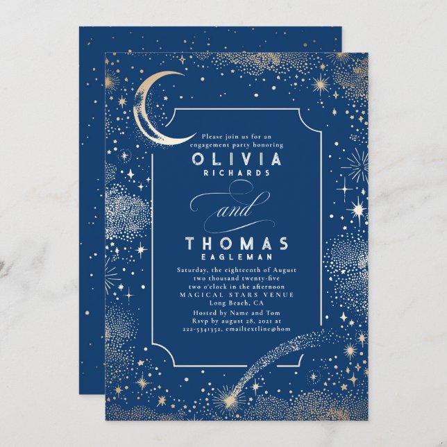 Starry Night Moon Mystical Engagement Party Invitation (Front/Back)