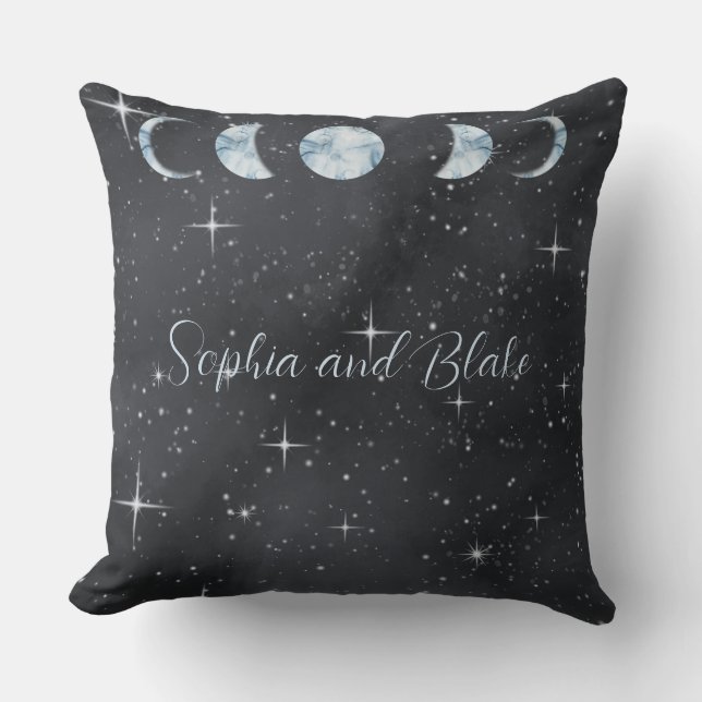 Starry Night Moon Phases Celestial Cushion (Front)