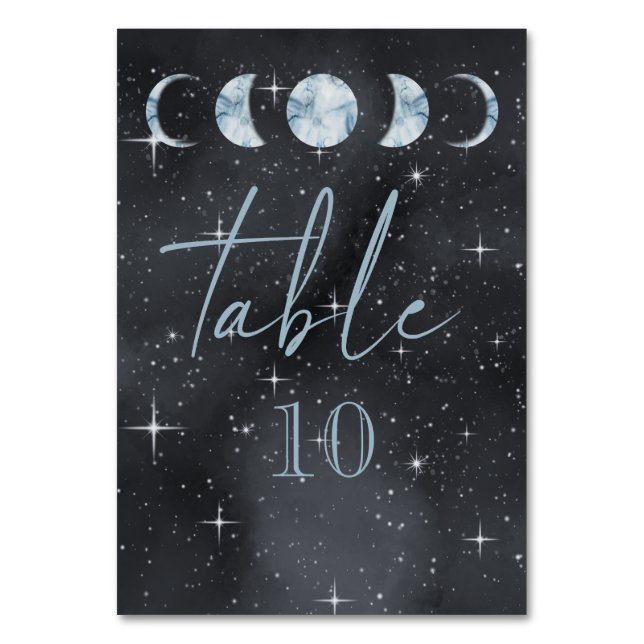 Starry Night Moon Phases Celestial Table Number (Front)