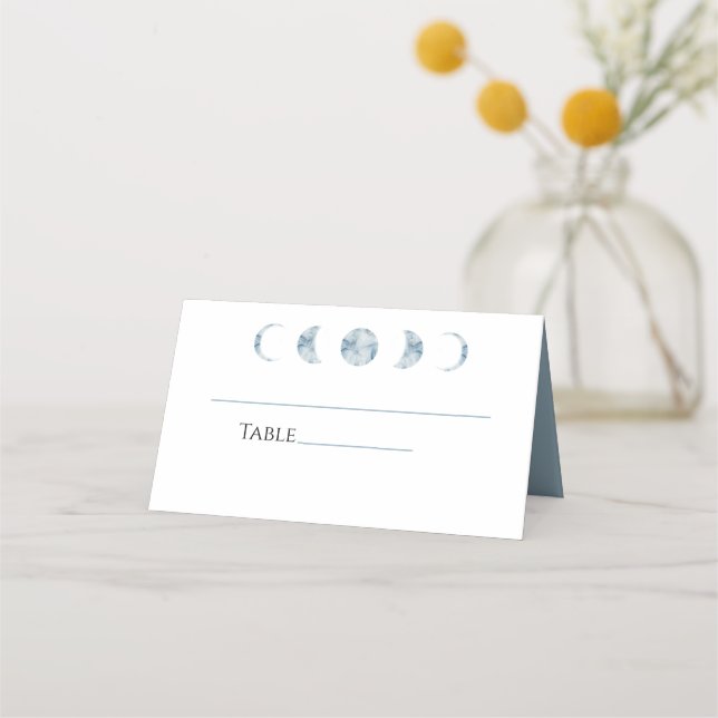 Starry Night Moon Phases Wedding Folded Place Card (Front)