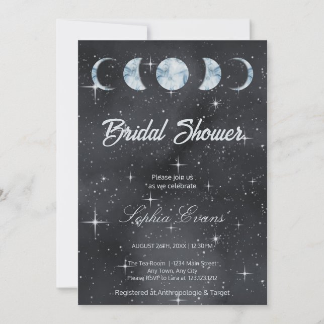 Starry Night Moon Phases Zodiac Bridal Shower Invitation (Front)