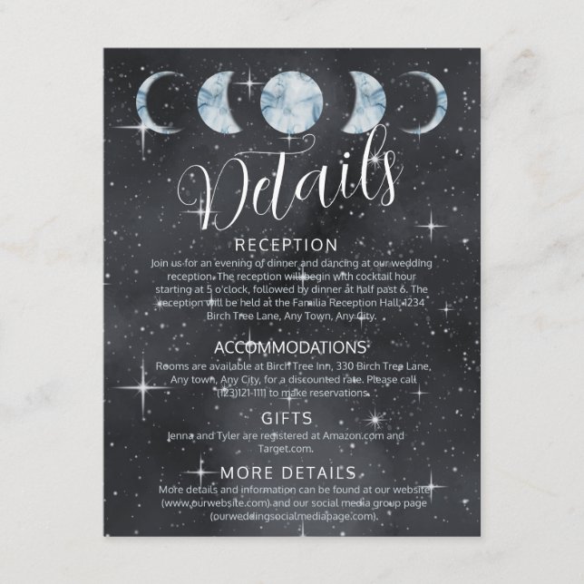 Starry Night Moon Phases Zodiac Enclosure Card (Front)