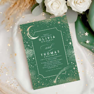 Starry Night Moon Shooting Star Celestial Wedding Invitation
