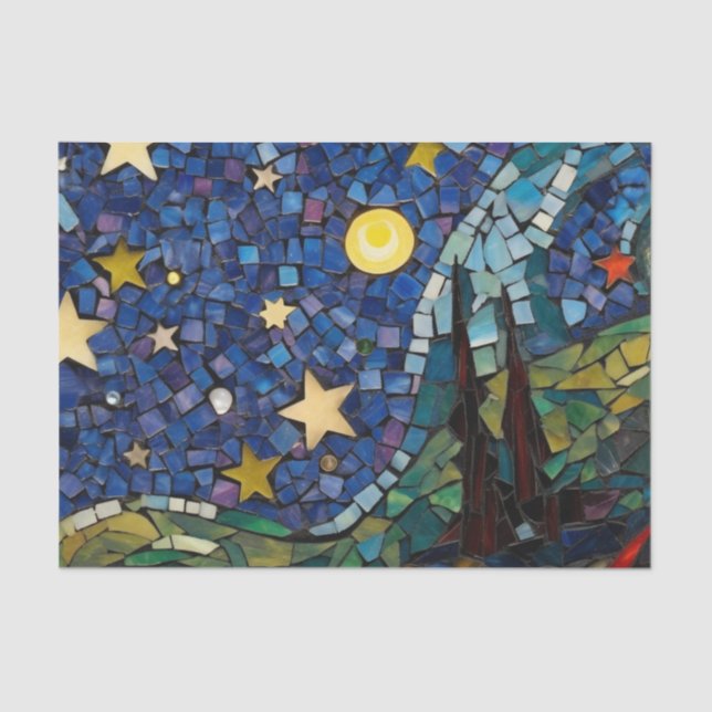 Starry Night Mosaic Decoupage Crafting Tissue Paper (Front)