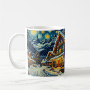 Starry Night Mountain Village Christmas Coffee Mug