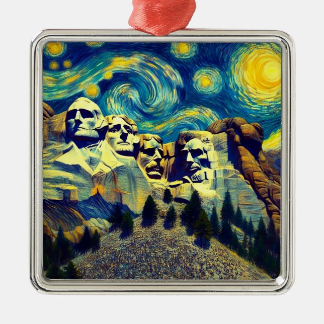 Starry Night Mt. Rushmore South Dakota Metal Ornament (Front)