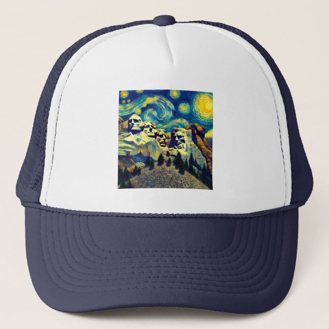 Starry Night Mt. Rushmore South Dakota Trucker Hat (Front)