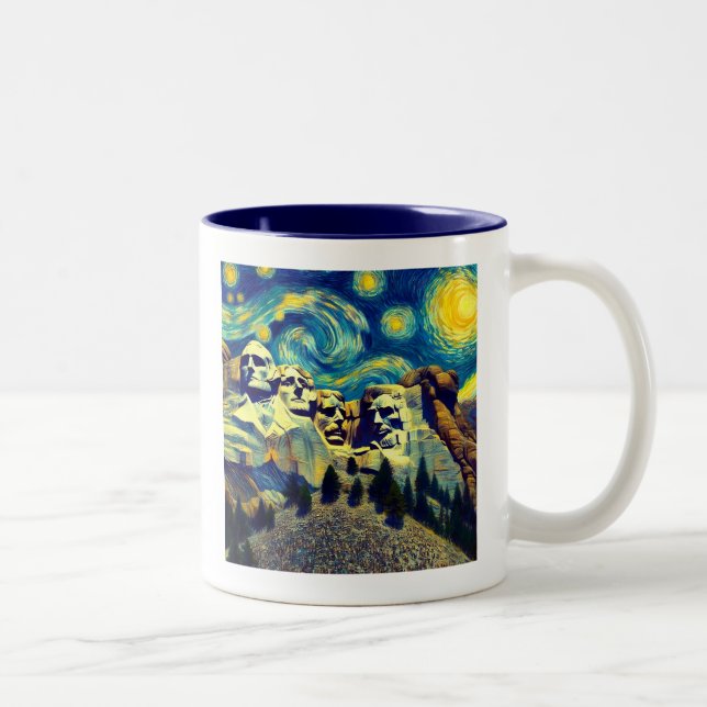 Starry Night Mt. Rushmore South Dakota Two-Tone Coffee Mug (Right)