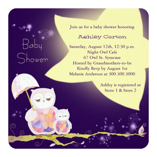 Starry Night Mum & Baby Owls Baby Shower Card