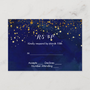 Starry Night Navy and Faux Gold Glitter RSVP Card