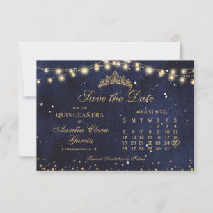 Starry Night Navy Blue Gold Quinceanera Calendar Save The Date