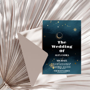 Starry Night Navy Blue Silver Glitter Wedding  Invitation