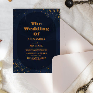 Starry Night Navy Blue Silver Glitter Wedding Invitation