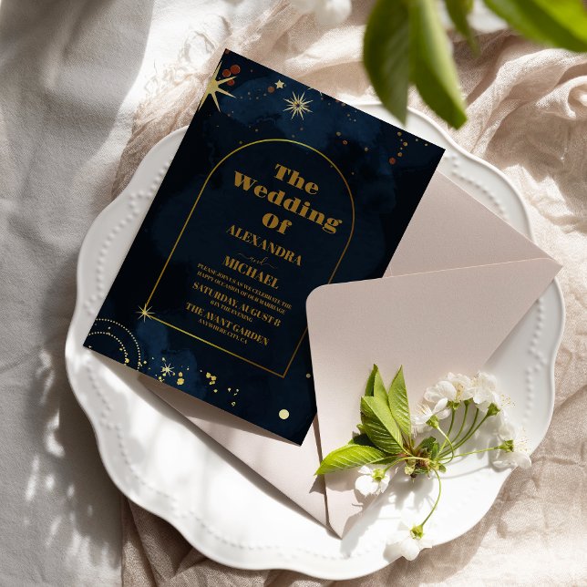 Starry Night Navy Blue Silver Glitter Wedding Invitation (Creator Uploaded)