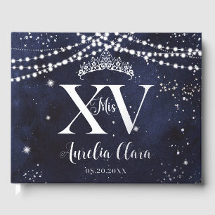 Starry Night Navy Blue Silver Quinceañera Mis XV Guest Book