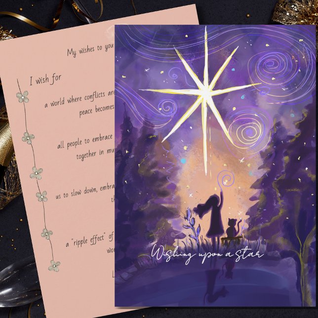 Starry Night New Year Wishes – Wishing Upon a Star Holiday Card (Starry Night New Year Wishes – Wishing Upon a Star Holiday Card)