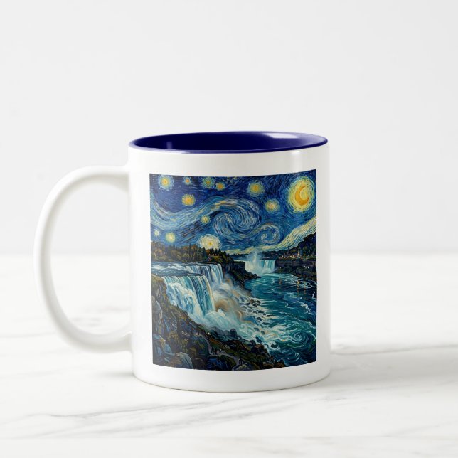 Starry Night Niagara Falls Two-Tone Coffee Mug (Left)