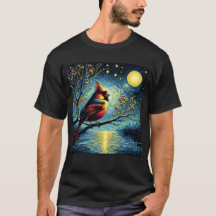 Starry Night Northern Cardinal Van Gogh Bird Lover T-Shirt